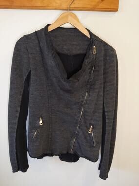 Italian Made Moto Jacket Gray Asymmetric Zip Raw Edge Draped Avant Garde Large